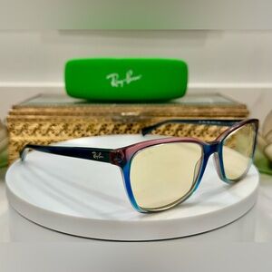Ray-Ban RB5632 Burgundy/White/Blue Rx Eyeglass Frames- EUC, Bright Green RB Case